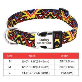 Adjustable Nylon Dog Collar Personalized Dogs Cat ID (Option: 030Yellow-M)