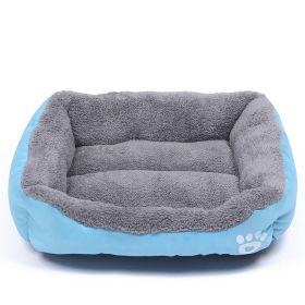 Pet Cushion Mat Square Four Seasons Universal Winter Fleece-lined Warm Dogs And Cats (Option: Sky Blue-S)