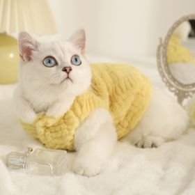 Pet Cat Clothes Fleece-lined Warm Anti-lint (Option: Yellow With Fleece Lining-S)