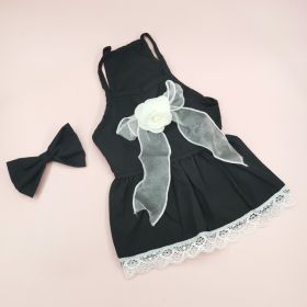 Spring And Summer Dog Clothes Cat Clothing Pet Cotton Floral Slip Dress Mesh Skirt Dress (Option: Classic Style Black Dress-XS)