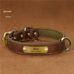 Dog Collar Engraved With Lettering To Prevent Loss Of Neck Collar (Option: Brown-S)