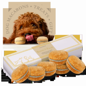 Dog Macarons - Box of 6 (Available in 12 Flavors) (Base Recipe: Oat Flour, Honey, Coconut Oil. All-Natural Peanut Butter Yogurt Filling)