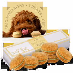 Dog Macarons - Box of 6 (Available in 12 Flavors) (Base Recipe: Oat Flour, Honey, Coconut Oil. All-Natural Creme Brulee Yogurt Filling)