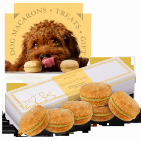 Dog Macarons - Box of 6 (Available in 12 Flavors) (Base Recipe: Oat Flour, Honey, Coconut Oil. All-Natural Cheese Yogurt Filling)