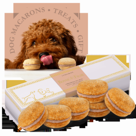 Dog Macarons - Box of 6 (Available in 12 Flavors) (Base Recipe: Oat Flour, Honey, Coconut Oil. All-Natural Salted Caramel Yogurt Filling)