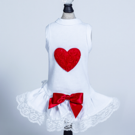 Laced Puff Heart Dress (Color: Red, size: XS)