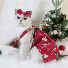 Spring And Summer Dog Clothes Cat Clothing Pet Cotton Floral Slip Dress Mesh Skirt Dress (Option: Wine Red Christmas Dress-XS)