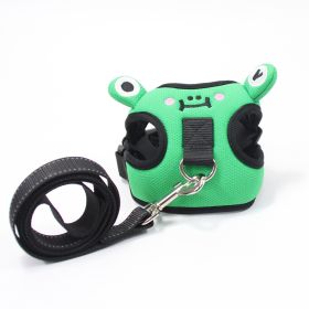 dog harness set; with leas frog leash pet mesh breathable small dog chest back retractable dog leash pet harness (Specification (L * W): S, colour: Green frog+traction rope)