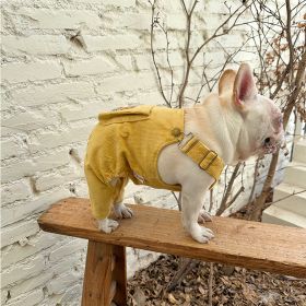 Corduroy Jumpsuit Adjustable Three-dimensional Pocket Cat Dog Clothes (Option: Yellow-M)