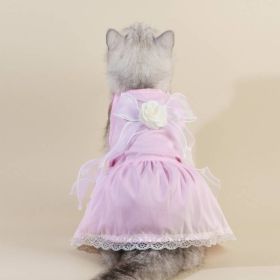 Spring And Summer Dog Clothes Cat Clothing Pet Cotton Floral Slip Dress Mesh Skirt Dress (Option: Classic Style Pink Dress-S)