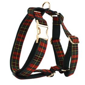 Christmas Pet Collar Plaid With Green Background Dog Rope Leash Suit (Option: Dog Vest-S)