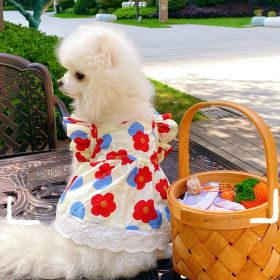 Spring And Summer Dog Clothes Cat Clothing Pet Cotton Floral Slip Dress Mesh Skirt Dress (Option: Fried Egg Floral Skirt-M)