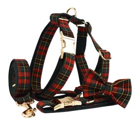 Christmas Pet Collar Plaid With Green Background Dog Rope Leash Suit (Option: Set Of Four-XL)