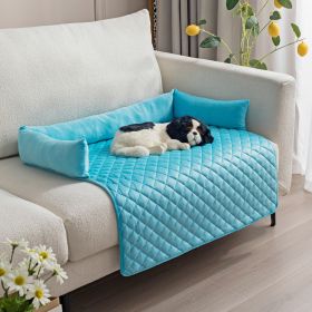 Plush With Pillow Pet Sofa Cushion Bed Pad (Option: Pet Pad Blue With Pillow-75x75cm)