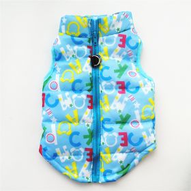 New Dog Clothes Winter Thickened Dog Cotton-padded Jacket Waistcoat Vest Down Silk Cotton Traction Buckle (Option: Light Blue Letters-L)