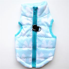 New Dog Clothes Winter Thickened Dog Cotton-padded Jacket Waistcoat Vest Down Silk Cotton Traction Buckle (Option: Blue Bow-L)